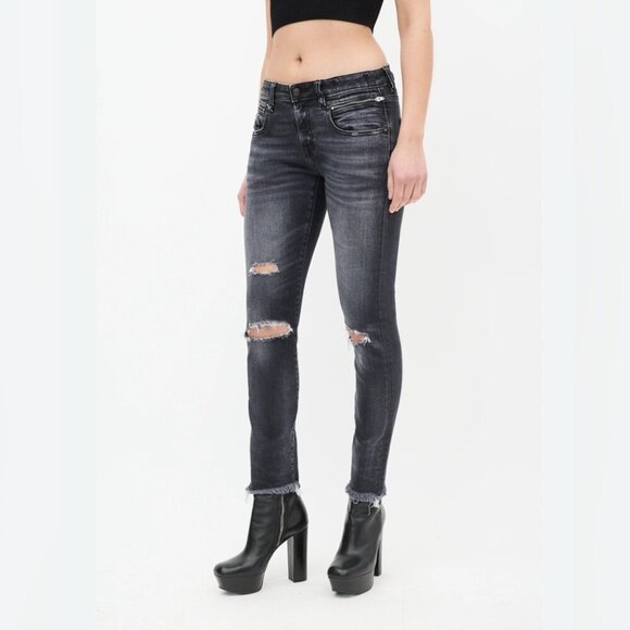R13 Boy Skinny Low rise faded black Stylish Stretch Distressed Trendy jeans 30
